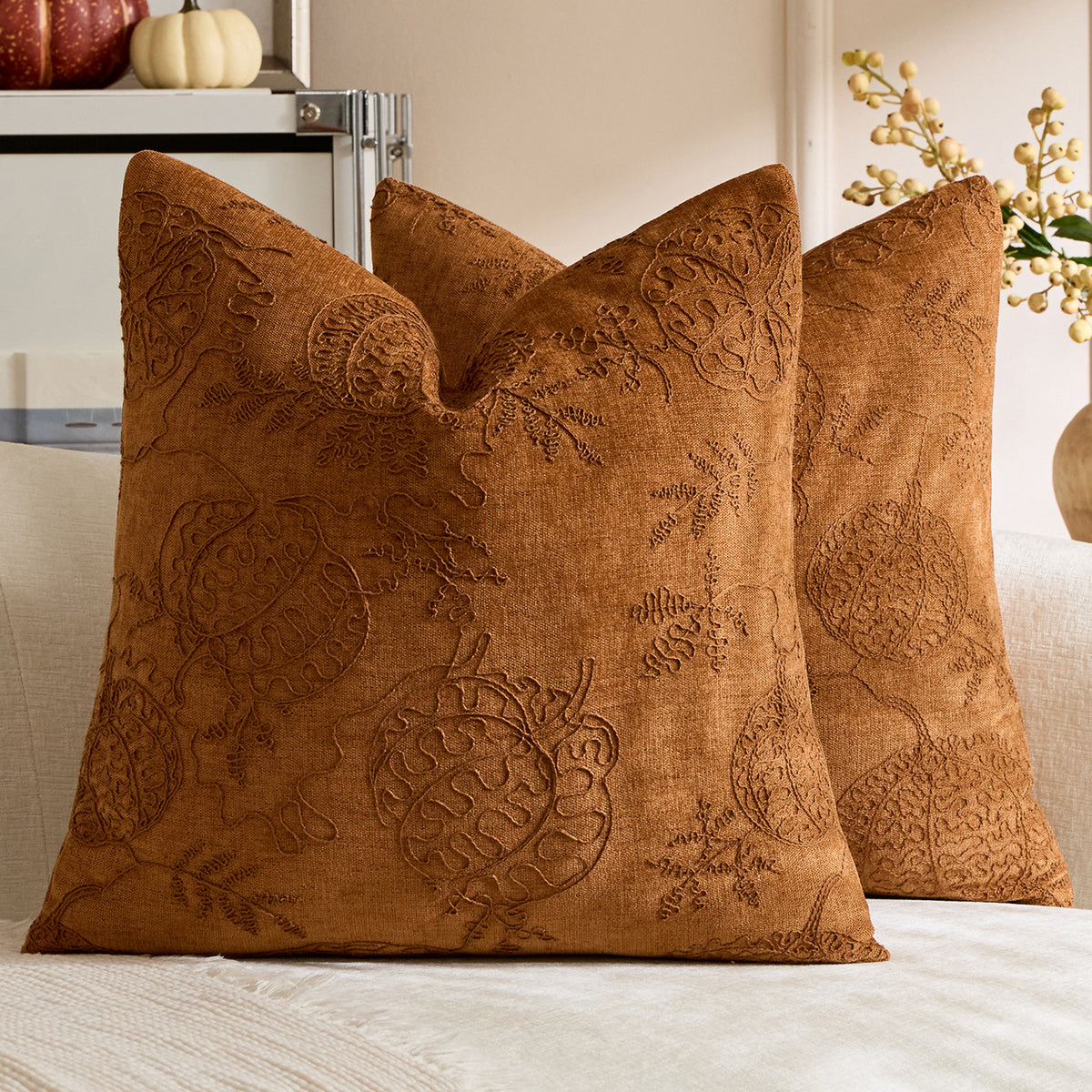 Maple Leaf & Pumpkin Throw Pillow Cover