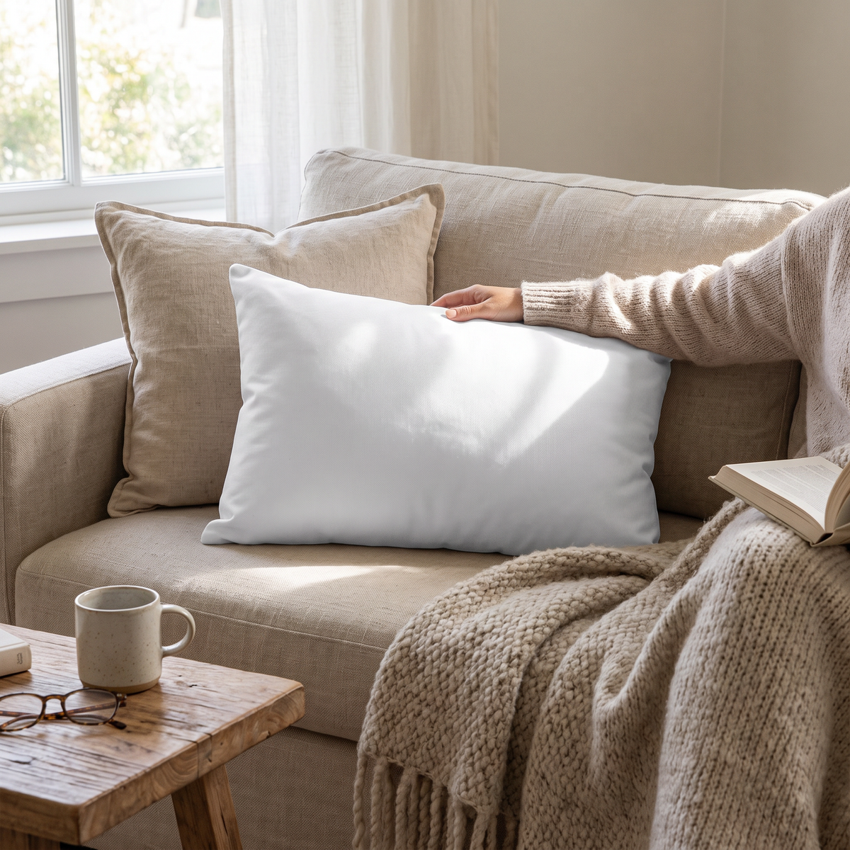 Pure White Cotton Pillow in a lived-in room
