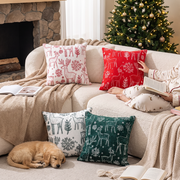 Christmas Elk Throw Pillow Cover